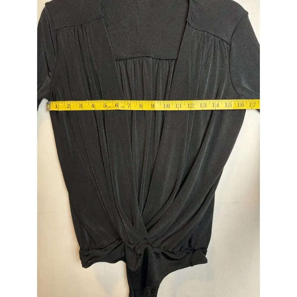 Free People‎ Intimately Turnt Bodysuit Womens S Black Surplice Long Sleeve Thong
